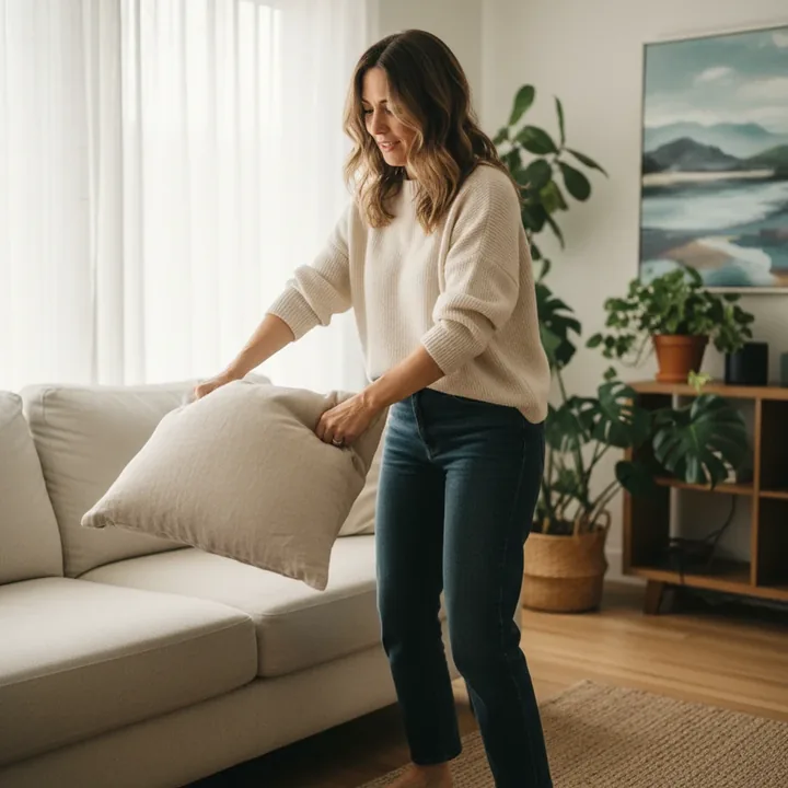 Lifestyle photograph supplied with the Boostaro pack: thirties plumping cushion